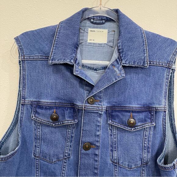 ASOS Blue Denim Trucker Jean Vest Oversized Sleeveless Medium Wash US 6 / UK 10 - Picture 2 of 12